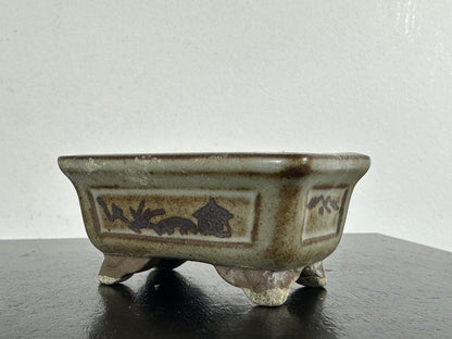 Preowned Japanese Tokoname Rectangular Bonsai Pot Tosui - 2.25” By 1.5”