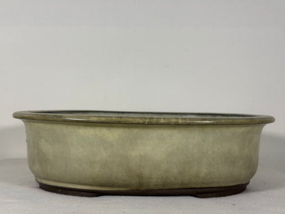 Preowned Japanese Tokoname Glazed Oval Bonsai Pot has Patina - 11.75” By 10”