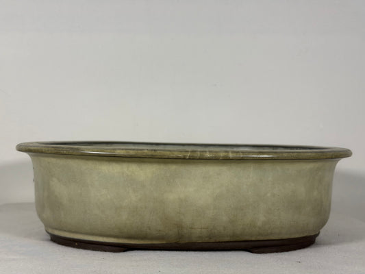 Preowned Japanese Tokoname Glazed Oval Bonsai Pot has Patina - 11.75” By 10”
