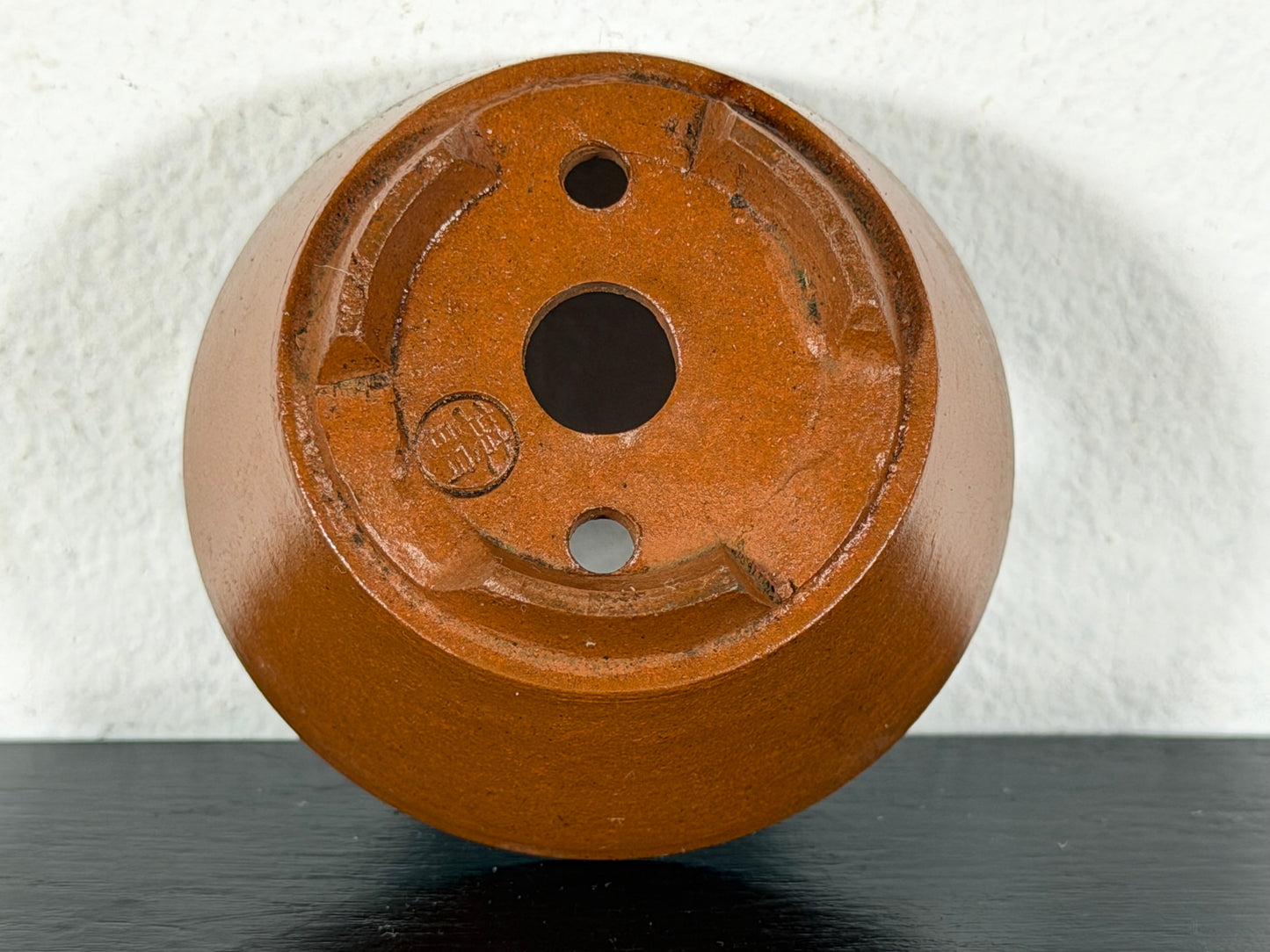 Preowned Vintage Japanese Tokoname Unglazed Round Bonsai Pot Eimei - 2.25” By 1 1/8”