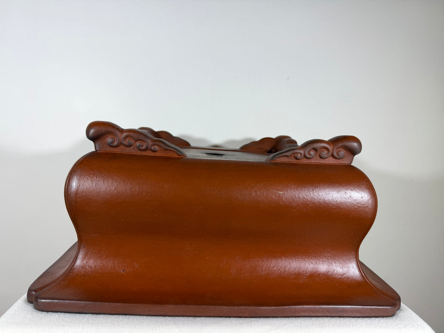 Preowned Japanese Tokoname Unglazed Square Bonsai Pot Syouzan - 16.25” By 7.5”