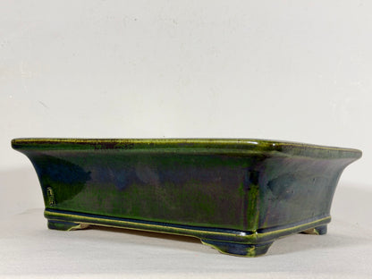 New Japanese Tokoname Glazed Rectangular Bonsai Pot Mazan Terahata - 11” By 9.5”