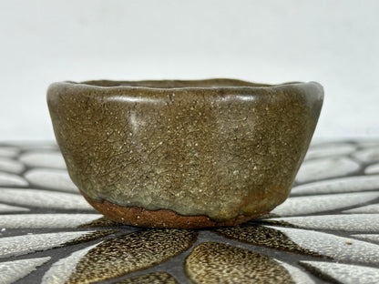 Preowned Japanese Tokoname Glazed Round Bonsai Pot with Stamps - 2.75” By 1 3/8”