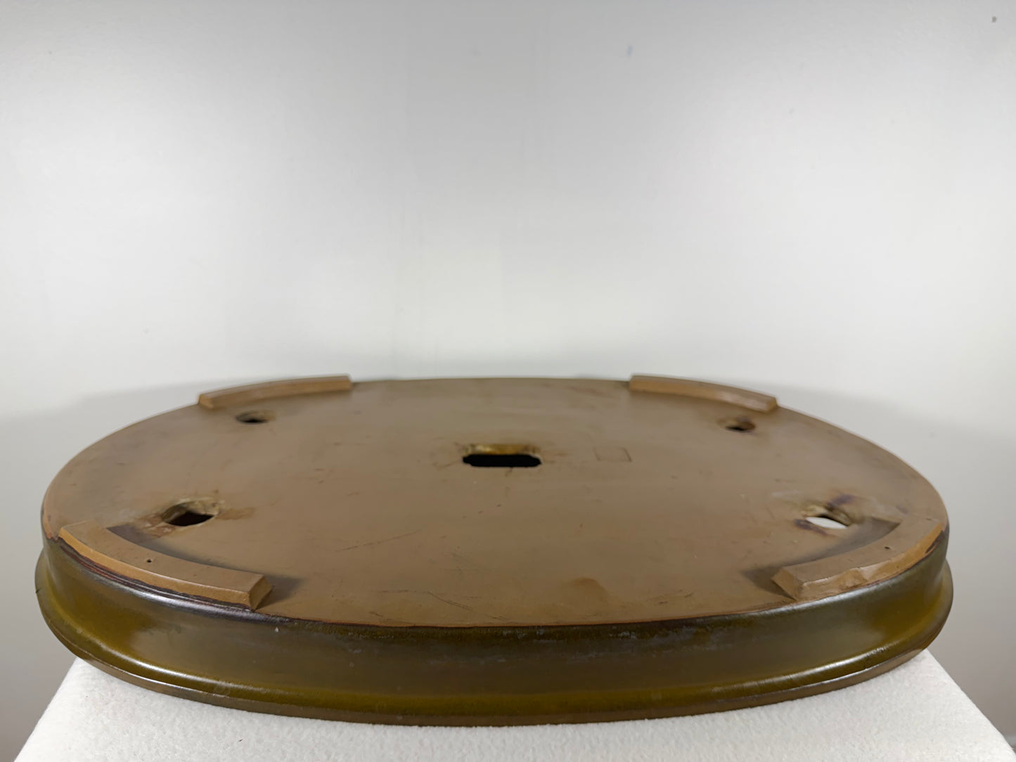 Preowned Japanese Tokoname Glazed Shallow Oval Bonsai Pot Hisyoku - 22” By 14.5”