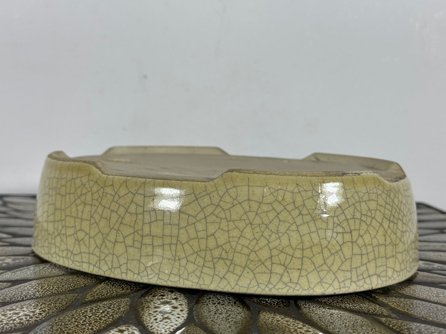 Preowned Japanese Tokoname Glazed Oval Bonsai Pot Mazan Terahata - 8.75” By 7”