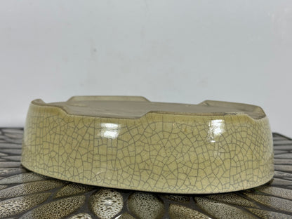 Preowned Japanese Tokoname Glazed Oval Bonsai Pot Mazan Terahata - 8.75” By 7”