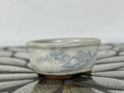 Preowned Japanese Tokoname Glazed Oval Bonsai Pot with Stamp - 2” By 1.75”