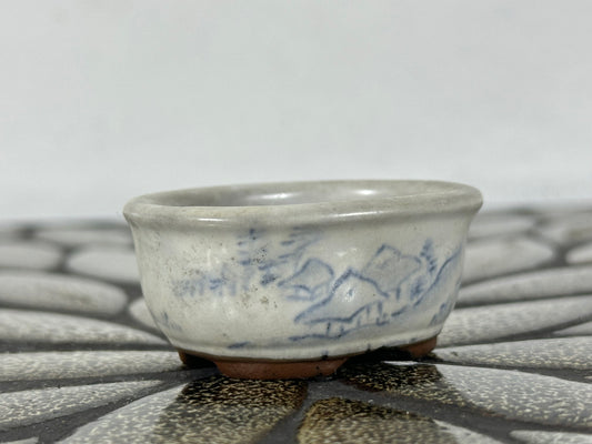 Preowned Japanese Tokoname Glazed Oval Bonsai Pot with Stamp - 2” By 1.75”