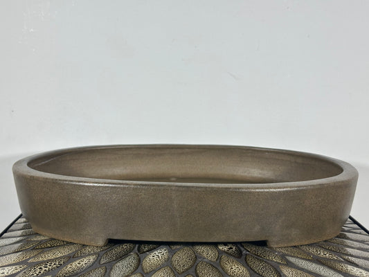 Preowned Japanese Tokoname Oval Bonsai Pot with Stamps - 16.25” By 11.5”