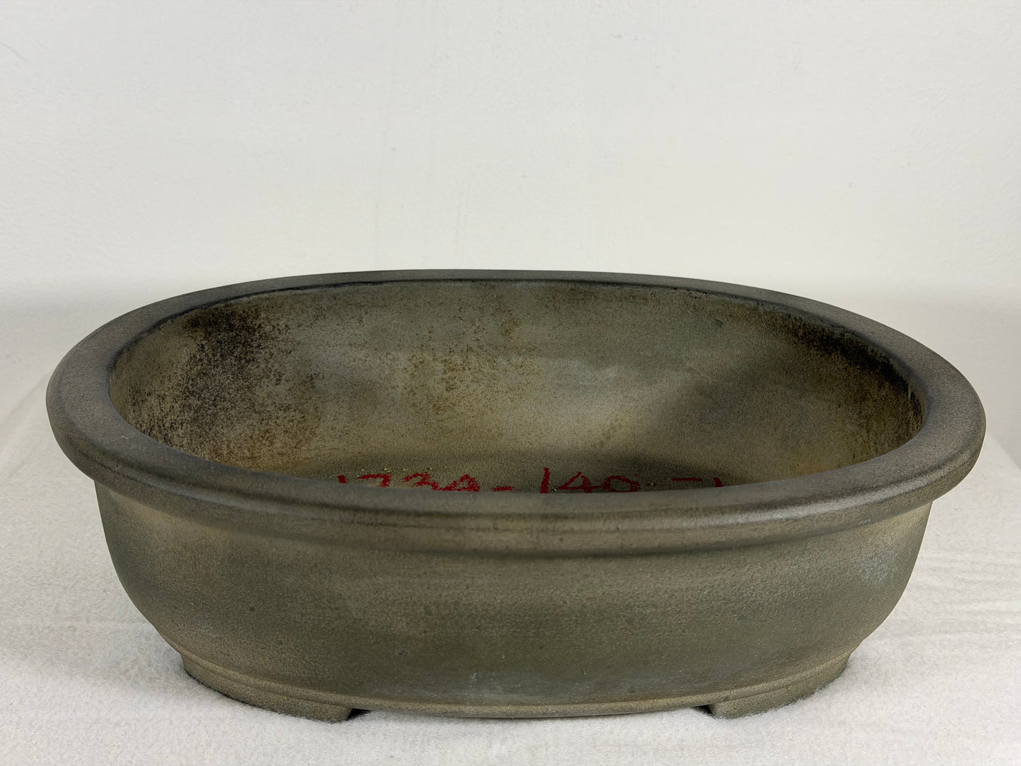 Preowned Japanese Tokoname Unglazed Oval Bonsai Pot Yamakou - 11.5” By 9”
