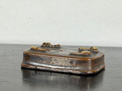 Preowned Vintage Japanese Tokoname Glazed Rectangular Shallow Bonsai Pot Mutou - 1.75” By 1.25”