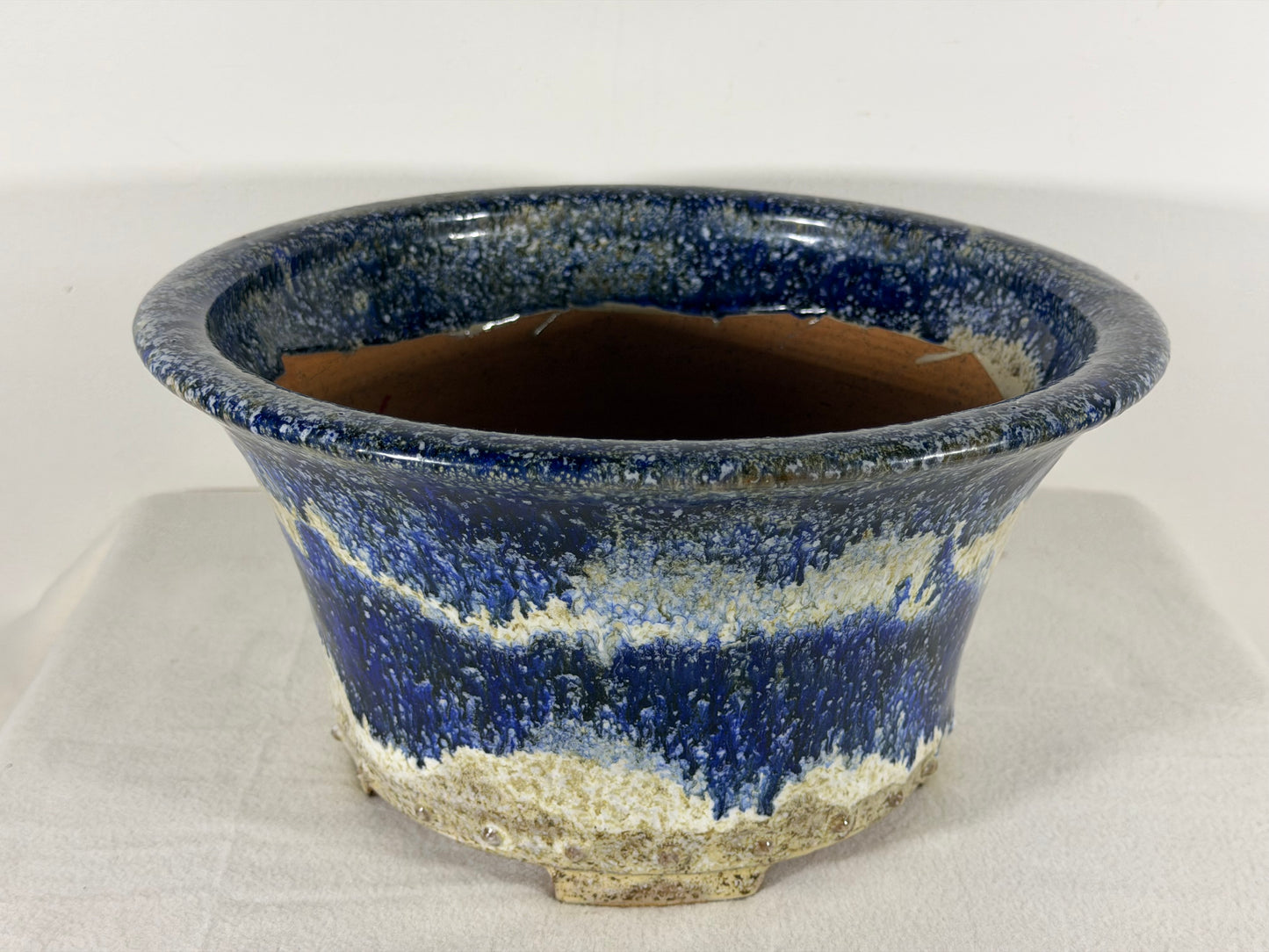 Preowned Japanese Tokoname Glazed Round Bonsai Pot Syuhou Yoshimura - 11.25” By 5.75”