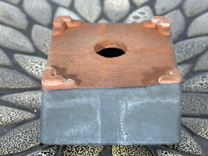 Preowned Japanese Tokoname Glazed Square Bonsai Pot with Stamp - 3.35” By 1 5/8”