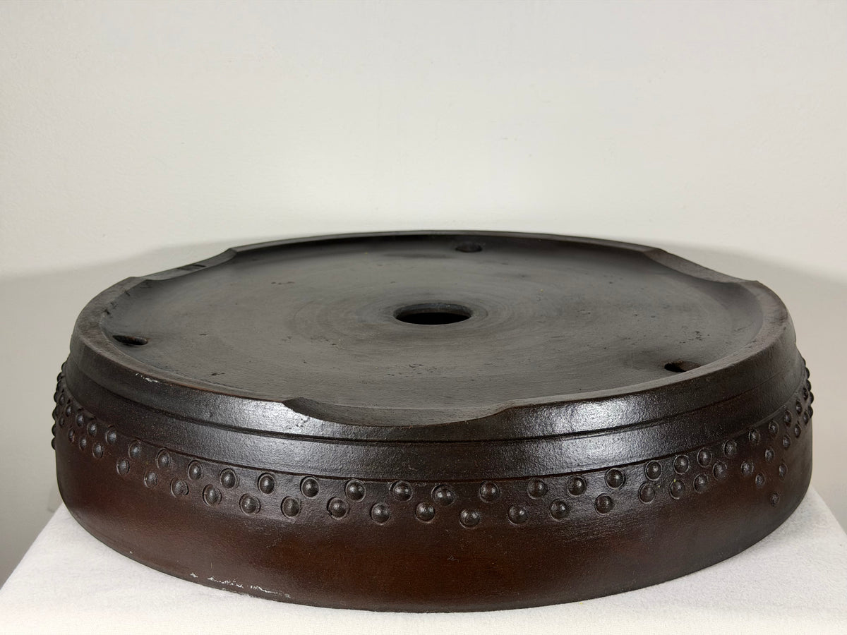Preowned Japanese Tokoname Unglazed Drum Style  Bonsai Pot Touyou - 18” By 3 5/8”