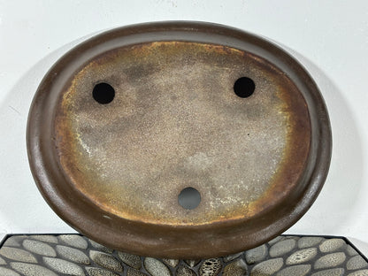 Preowned Japanese Tokoname Unglazed Shallow Oval Bonsai Pot - 13.25” By 10.5”
