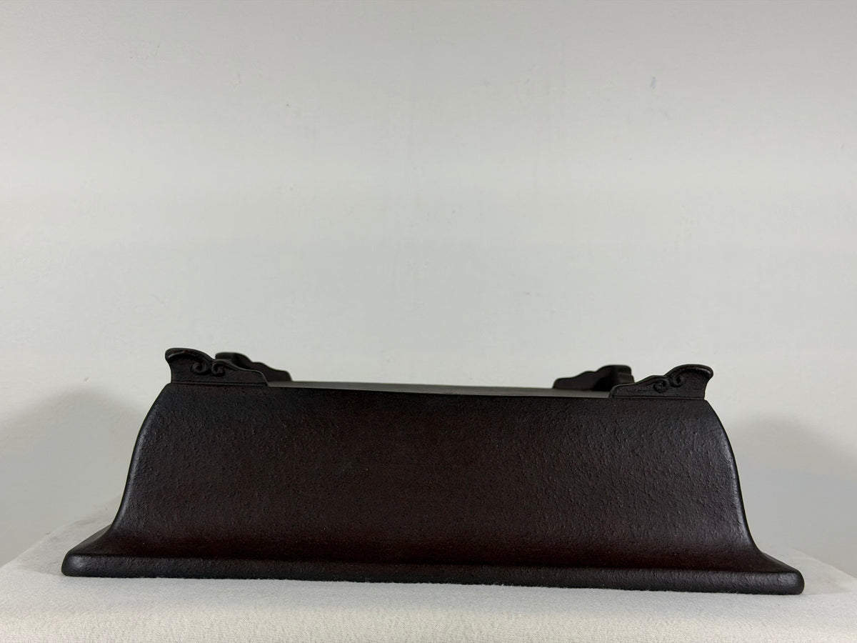 Preowned Japanese Tokoname Unglazed Rectangular Bonsai Pot Yamaaki - 13.5” By 11” By 4”