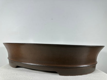 Preowned Japanese Tokoname Unglazed Oval Bonsai Pot Gyouzan - 19.75” By 15.5”