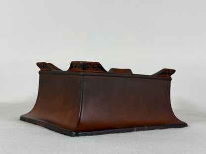 Preowned Japanese Tokoname Unglazed Rectangular Bonsai Pot Has Full Of Patina - 7” By 5.25”