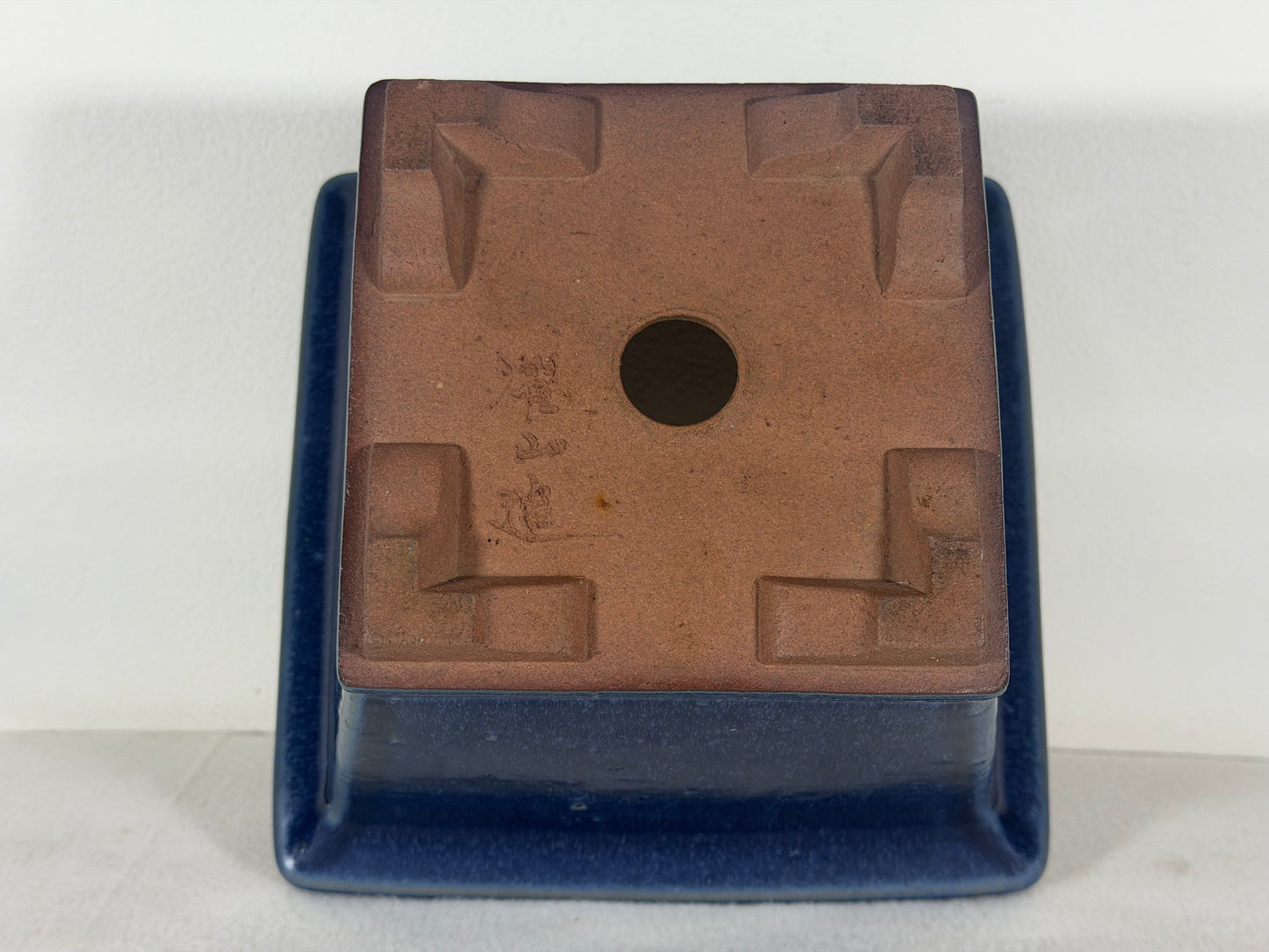 Preowned Japanese Tokoname Glazed Square Bonsai Pot Youzan - 7.75” By 5.25”