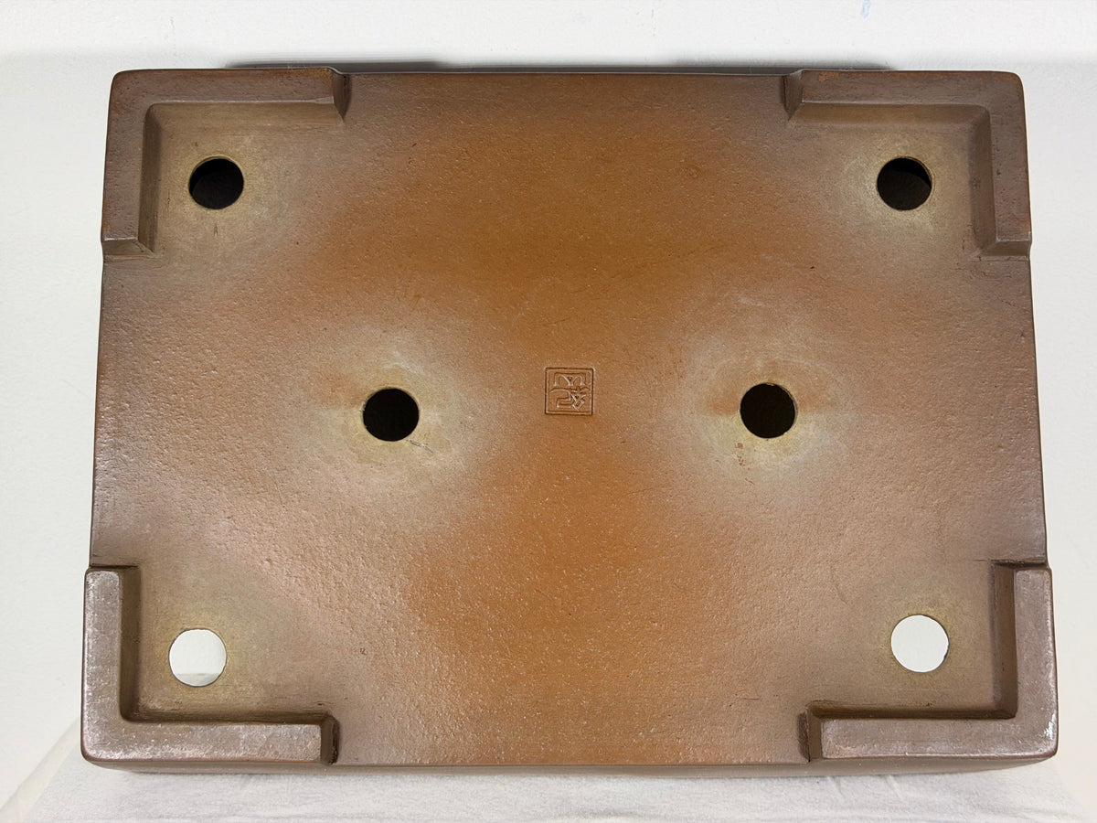 Preowned Japanese Tokoname Unglazed Rectangular Bonsai Pot Kizan - 15” By 11.5”