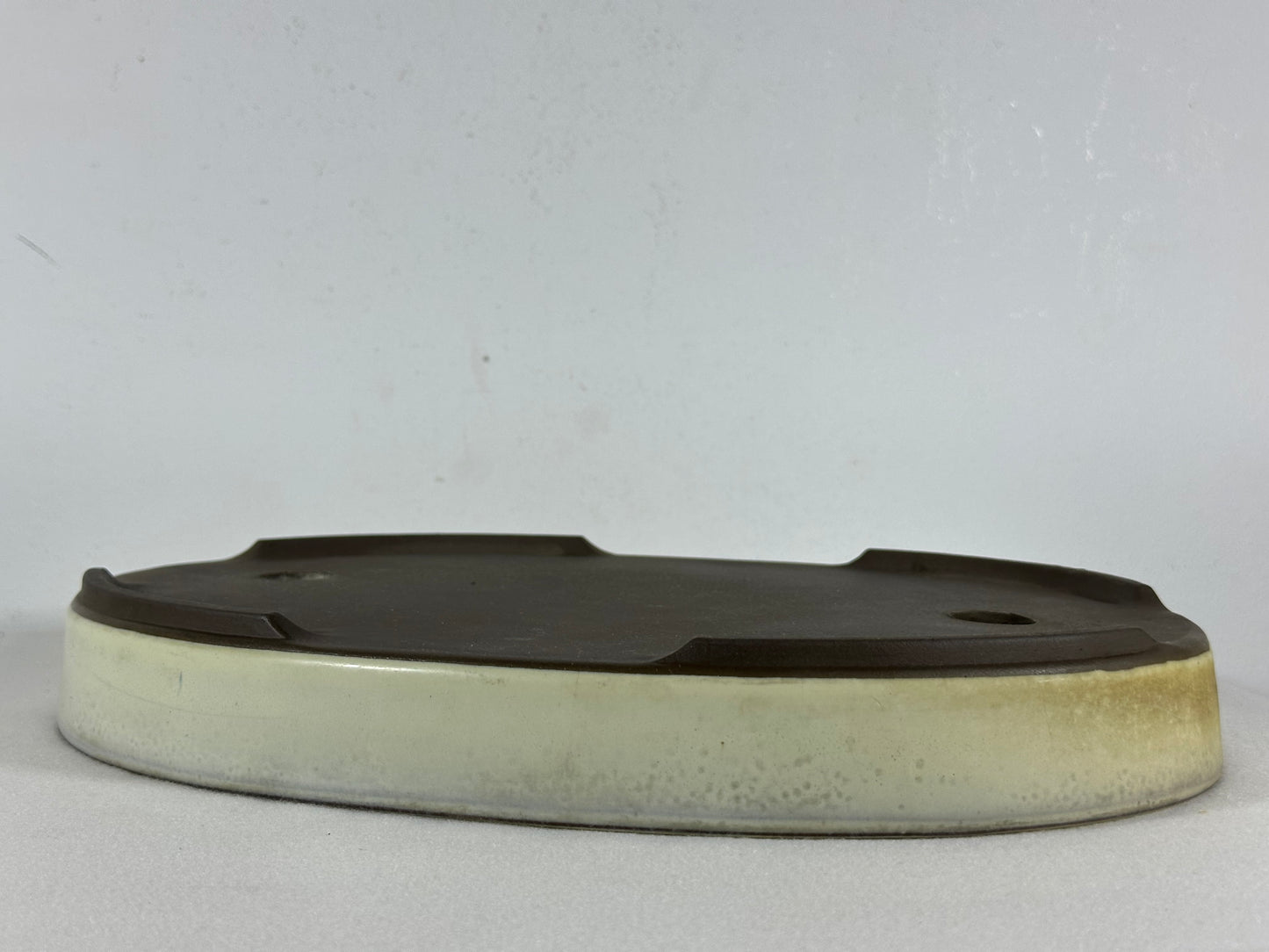 Preowned Japanese Tokoname Glazed Oval Shallow Bonsai Pot - 12.75” By 9.25”