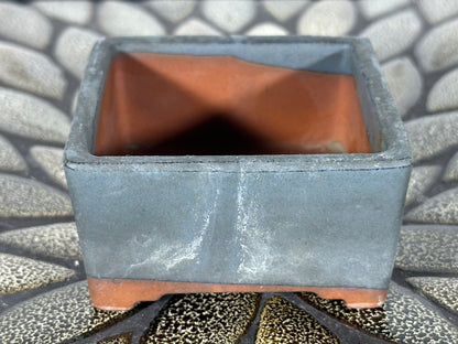 Preowned Japanese Tokoname Glazed Square Bonsai Pot with Stamp - 3.35” By 1 5/8”
