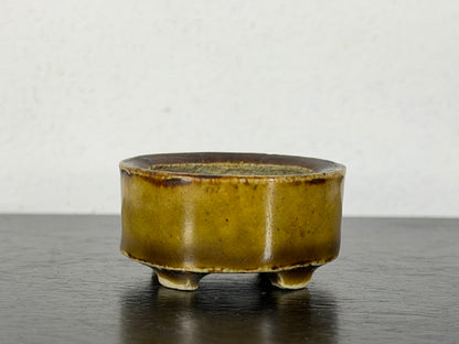 Preowned Vintage Japanese Tokoname Glazed Oval Bonsai Pot Mutou - 1.5” By 1.25”