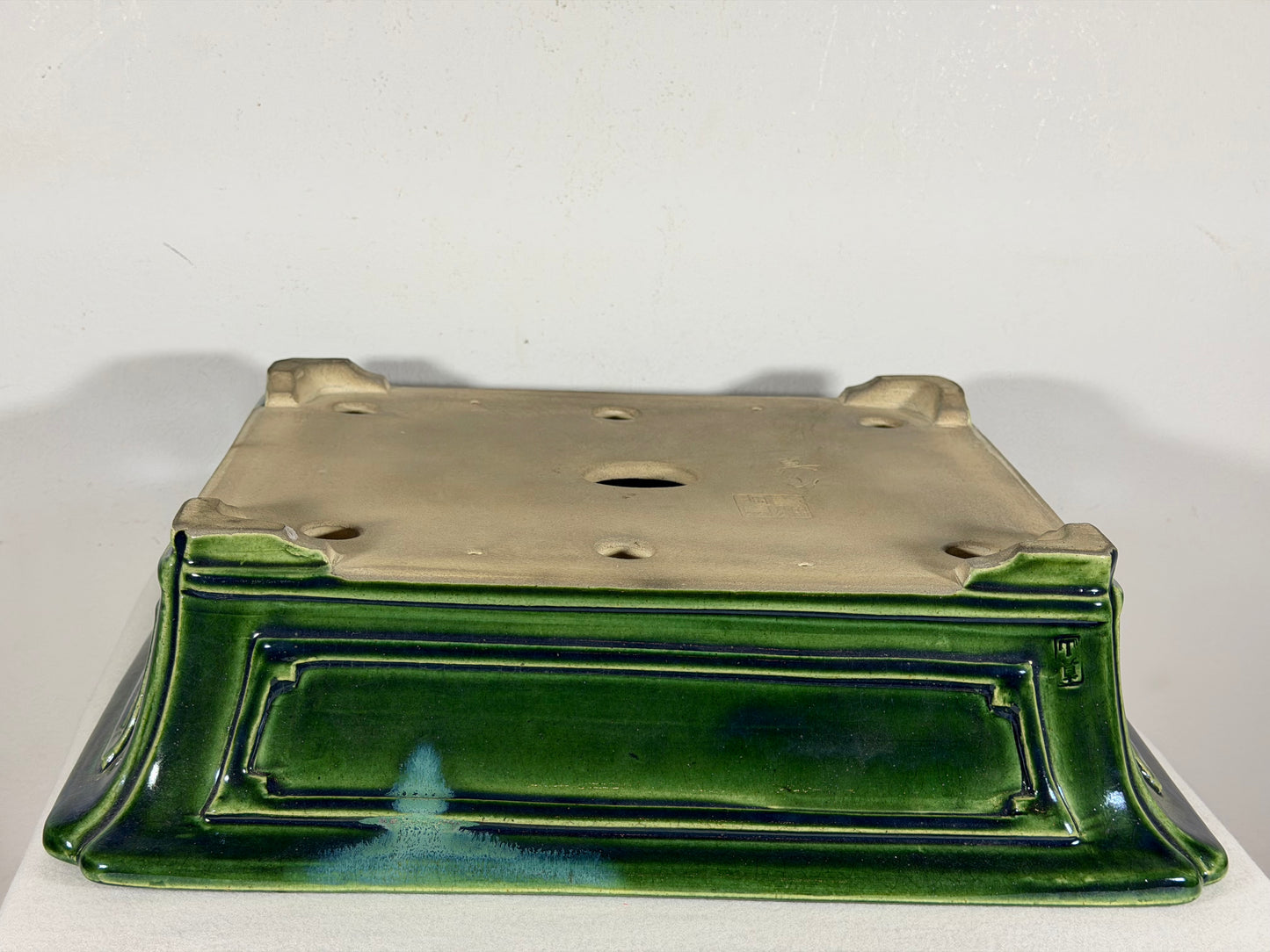 New Japanese Tokoname Glazed Rectangular Bonsai Pot Mazan Terahata - 15.5” By 13.5”