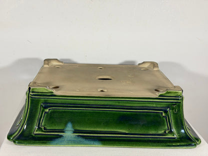 New Japanese Tokoname Glazed Rectangular Bonsai Pot Mazan Terahata - 15.5” By 13.5”