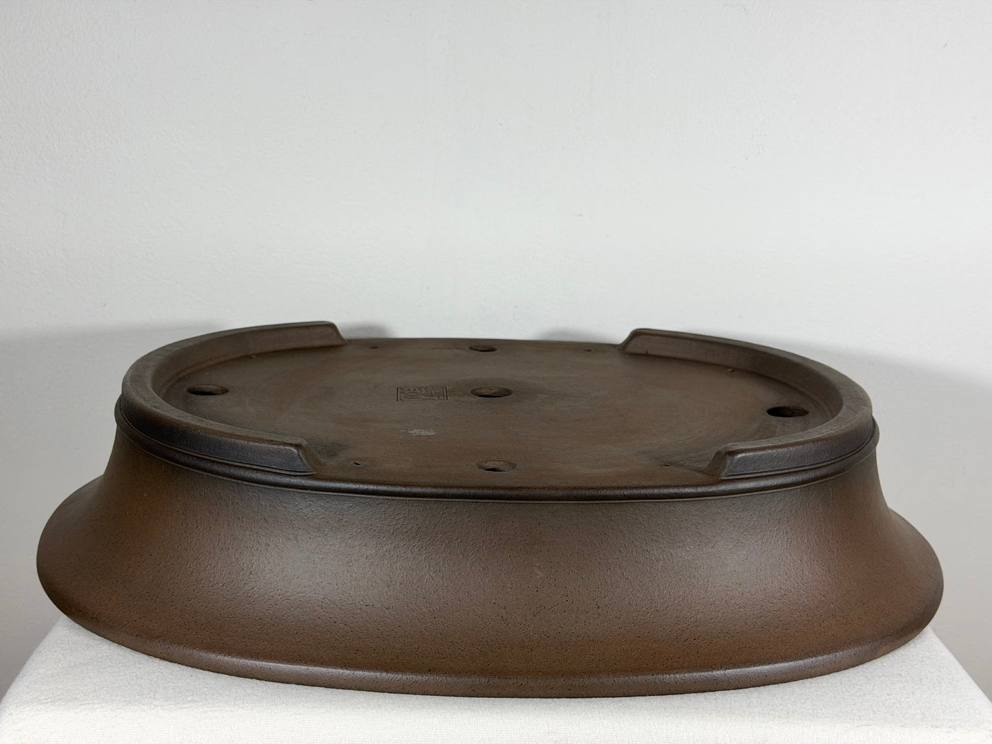 Preowned Japanese Tokoname Unglazed Oval Bonsai Pot Gyouzan Nakano - 19” By 15.5”