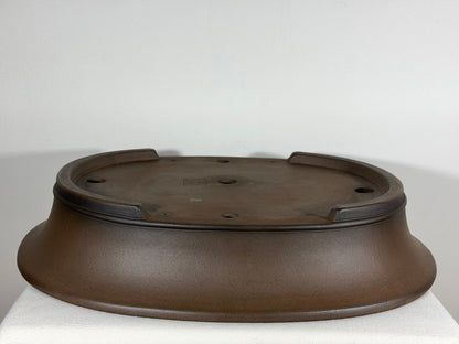 Preowned Japanese Tokoname Unglazed Oval Bonsai Pot Gyouzan Nakano - 19” By 15.5”