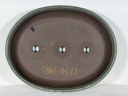 Preowned Japanese Tokoname Glazed Oval Bonsai Pot has Patina - 13” By 10.25”