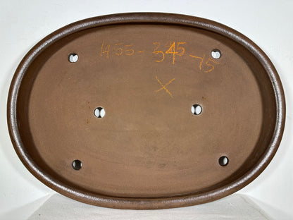 Preowned Japanese Tokoname Unglazed Oval Shallow Bonsai Pot Seizan - 20.5” By 14.5”