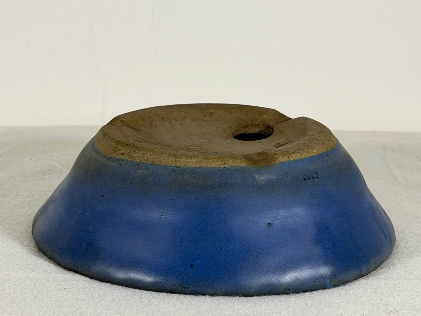Preowned Japanese Tokoname Glazed Round Nanban Bonsai Pot Mazan - 7” By 2 1/8”