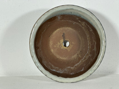 Preowned Japanese Tokoname Glazed Round Bonsai Pot with Patina - 6.5” By 2.75”