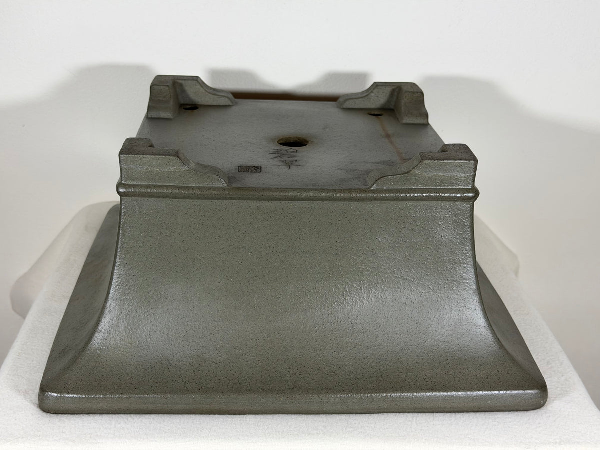 Preowned Japanese Tokoname Unglazed Square Cascade Bonsai Pot Hekisui - 14.25” x 14” x 6.25”