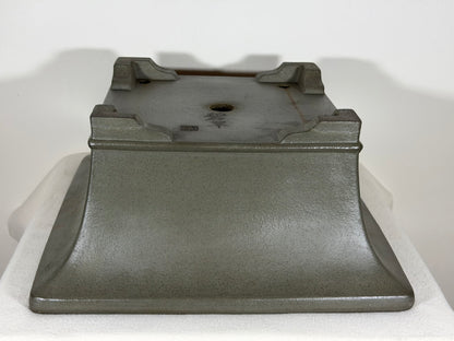 Preowned Japanese Tokoname Unglazed Square Cascade Bonsai Pot Hekisui - 14.25” x 14” x 6.25”