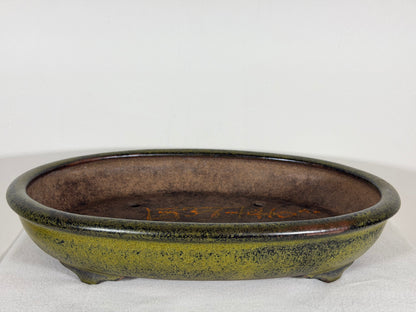 Preowned Japanese Tokoname Oval Bonsai Pot Reiho - 15.25” By 11.5”