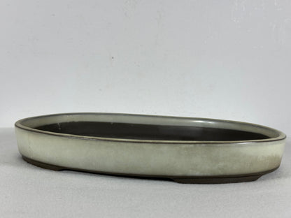 Preowned Japanese Tokoname Glazed Oval Shallow Bonsai Pot with Stamp - 10.5” By 7”
