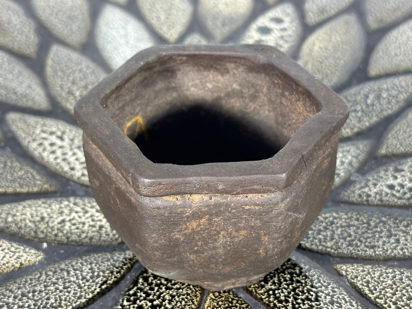 Preowned Japanese Tokoname Unglazed Hexagon Shape Bonsai Pot - 2.75” By 2.5”