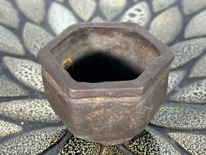 Preowned Japanese Tokoname Unglazed Hexagon Shape Bonsai Pot - 2.75” By 2.5”