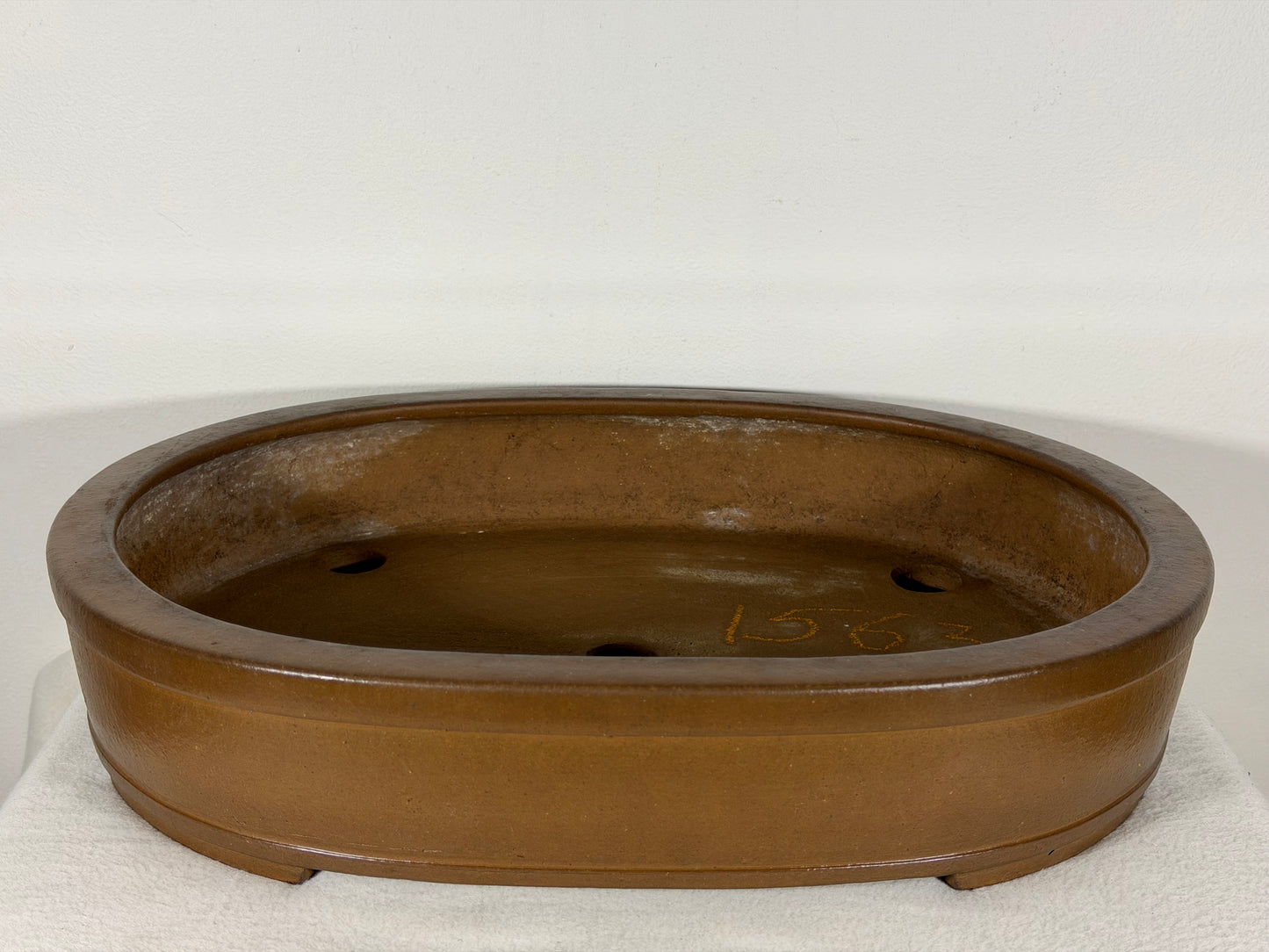 Preowned Japanese Tokoname Unglazed Oval Bonsai Pot Kizan - 16” By 12.5”