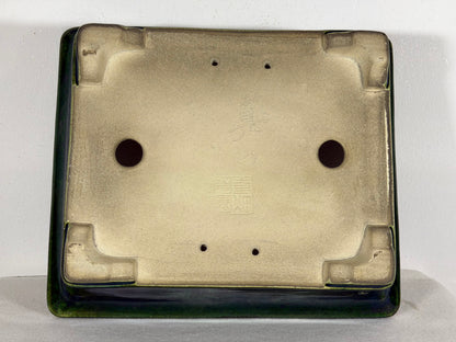 New Japanese Tokoname Glazed Rectangular Bonsai Pot Mazan Terahata - 11” By 9.5”