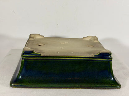 New Japanese Tokoname Glazed Rectangular Bonsai Pot Mazan Terahata - 11” By 9.5”