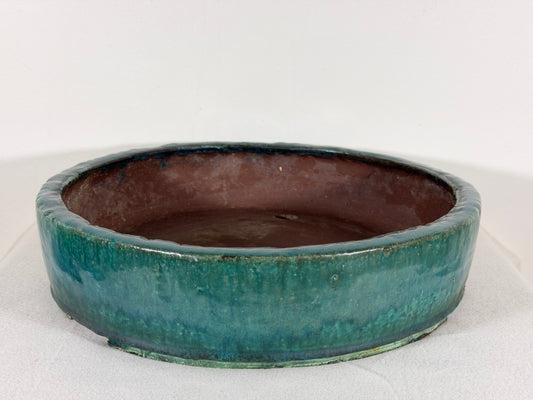 Preowned Japanese Tokoname Glazed Round Bonsai Pot Syuho - 13.75” By 3”