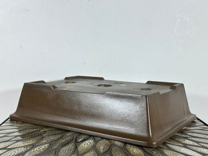 Preowned Japanese Tokoname Unglazed Rectangular Bonsai Pot Sankyou - 3 1/8” By 9 3/8”