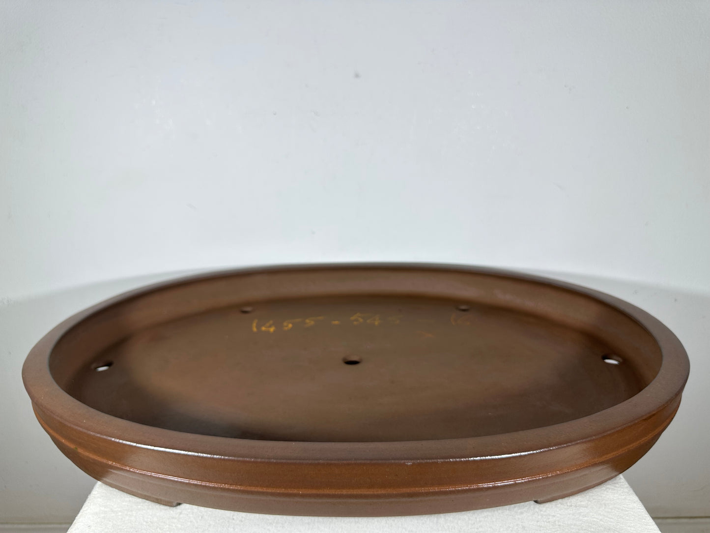 Preowned Japanese Tokoname Unglazed Oval Shallow Bonsai Pot Seizan - 25” By 17.5”