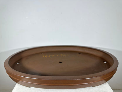 Preowned Japanese Tokoname Unglazed Oval Shallow Bonsai Pot Seizan - 25” By 17.5”