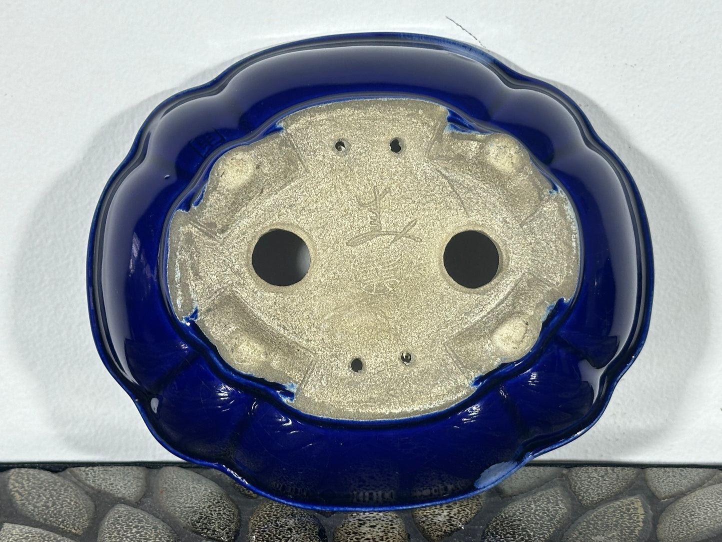 Preowned Japanese Tokoname Mokko Style Glazed Bonsai Pot Satomi - 7 1/8” By 6”
