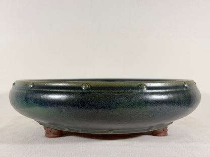 Preowned Japanese Tokoname Glazed Round Bonsai Pot Yamaaki - 12.5” By 3.75”